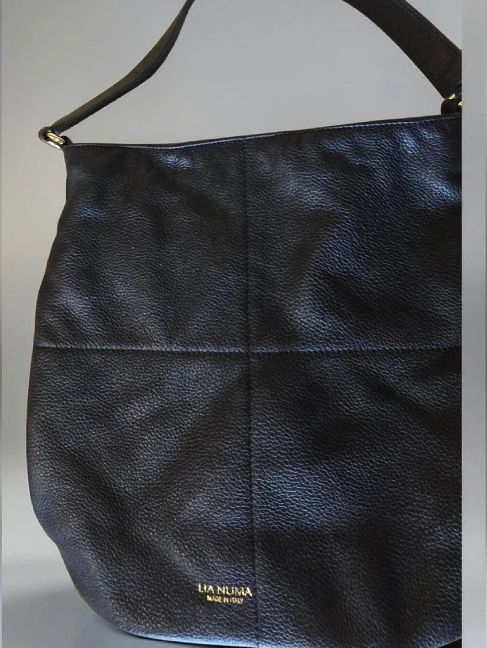 Lia Numa Italian Leather Black Hobo Shoulder Bag